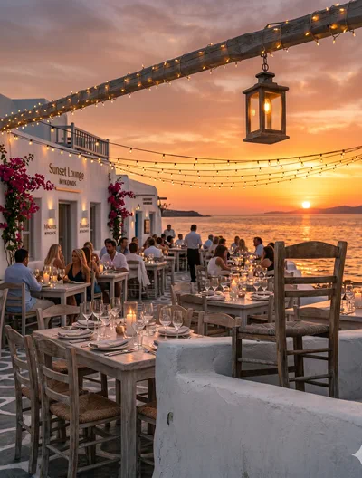 Beach dinner with lights