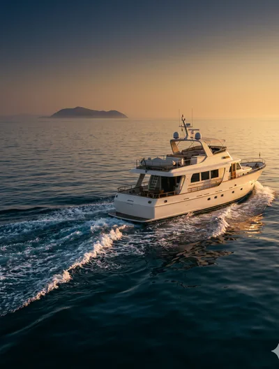 Classic motor yacht cruising the Aegean
