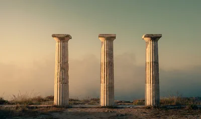 Ancient Greek columns at golden hour