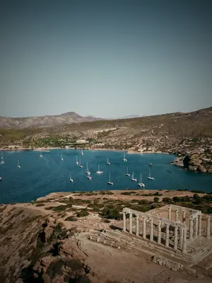 The Temple of Poseidon above Cape Sounion, from the air