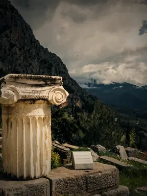 The sanctuary of Delphi on the slopes of Parnassus