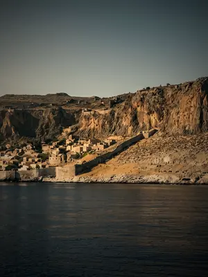 The medieval rock-town of Monemvasia from the sea